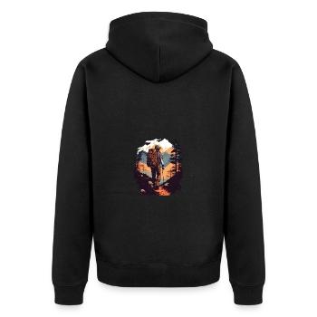 Cooles Wanderer Motiv - Wandern in den Bergen - Unisex Premium Bio Zip Hoodie - Schwarz - Hinten - Nico (187cm)