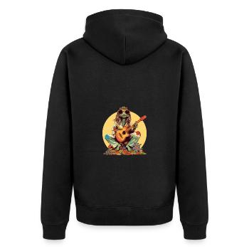 Grenouille hippie cool avec guitare et fleurs rétro - Veste à capuche bio Premium Unisexe - noir - Dos - Nico (187cm)