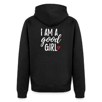 I Am A Good Girl - Unisex Premium Bio Zip Hoodie - Schwarz - Hinten - Nico (187cm)