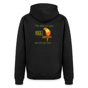 Papagei Motiv mit lustigem Spruch - Unisex Premium Bio Zip Hoodie - Schwarz - Hinten - Nico (187cm)