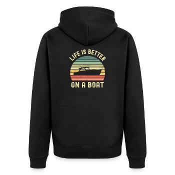 Boot Bootsbesitzer Bootsfahrer - Unisex Premium Bio Zip Hoodie - Schwarz - Hinten - Nico (187cm)