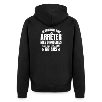 anniversaire, anniversaire 68 ans - Veste à capuche bio Premium Unisexe - noir - Dos - Nico (187cm)