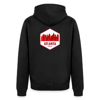 Atlanta Skyline Abzeichen - Unisex Premium Bio Zip Hoodie - Schwarz - Hinten - Nico (187cm)