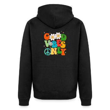 Gute Laune, Frieden und Liebe, Sommer - Unisex Premium Bio Zip Hoodie - Schwarz - Hinten - Nico (187cm)