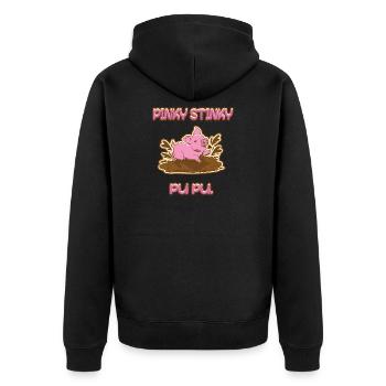 Pinky Stinky PU PU - Unisex Premium Bio Zip Hoodie - Schwarz - Hinten - Nico (187cm)