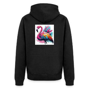 Rosa Flamingo - Unisex Premium Bio Zip Hoodie - Schwarz - Hinten - Nico (187cm)