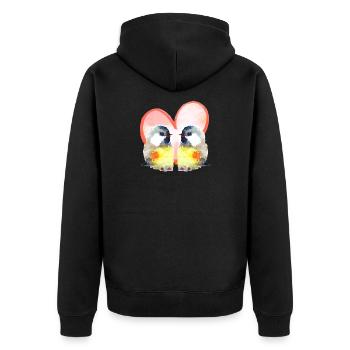 Verliebte Vögel mit Herz - Aquarellfarben  - Unisex Premium Bio Zip Hoodie - Schwarz - Hinten - Nico (187cm)