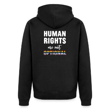 LGBT Pride Month - Menschenrechte sind nicht optional - Unisex Premium Bio Zip Hoodie - Schwarz - Hinten - Nico (187cm)