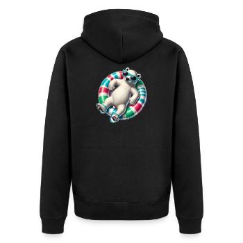 Ein relaxter Eisbär auf einem Schwimmreifen - Unisex Premium Bio Zip Hoodie - Schwarz - Hinten - Nico (187cm)