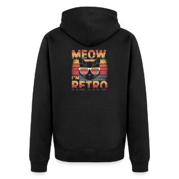 Retro Cat with Sunglasses and Text - Unisex Premium Organic Zip Hoodie - black - Back - Nico (187cm)