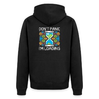 Pixel Gaming Loading – Don't Panic Hourglass - Unisex Premium Organic Zip Hoodie - black - Back - Nico (187cm)