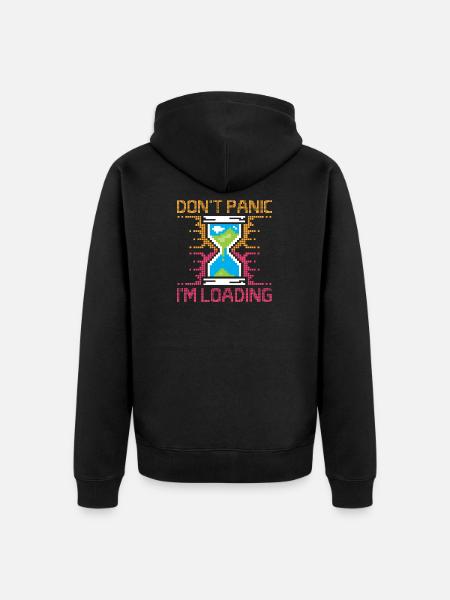 Don't Panic – Pixel Loading Hourglass - Unisex Premium Organic Zip Hoodie - black