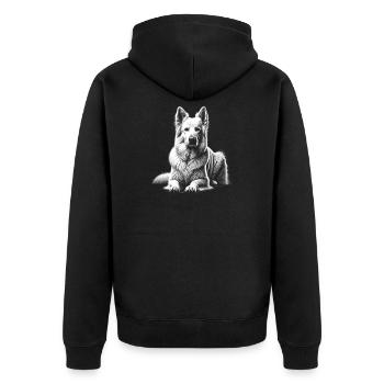 Schweizer Schäferhund in liegender Pose - Unisex Premium Bio Zip Hoodie - Schwarz - Hinten - Nico (187cm)