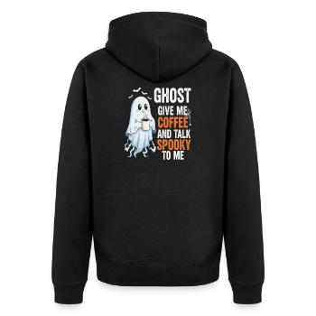 Spooky Ghost with Coffee Illustration - Unisex Premium Organic Zip Hoodie - black - Back - Nico (187cm)