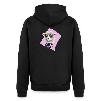 Chill Bro Schaf mit Sonnenbrille - Unisex Premium Bio Zip Hoodie - Schwarz - Hinten - Nico (187cm)