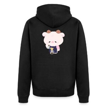 Kawaii Cow Barista  - Unisex Premium Organic Zip Hoodie - black - Back - Nico (187cm)