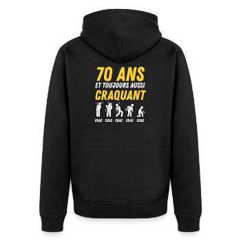 70 ans humour anniversaire vintage - Veste à capuche bio Premium Unisexe - noir - Dos - Nico (187cm)