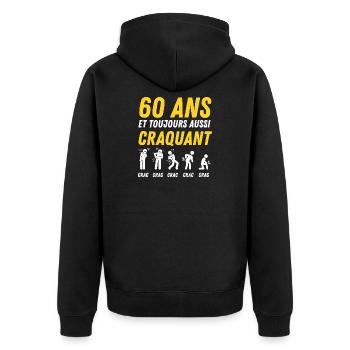 60 ans humour anniversaire vintage - Veste à capuche bio Premium Unisexe - noir - Dos - Nico (187cm)
