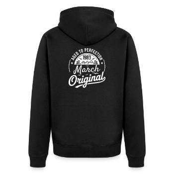 March 1983 – Legend of the Peaks and Mountains - Unisex Premium Organic Zip Hoodie - black - Back - Nico (187cm)