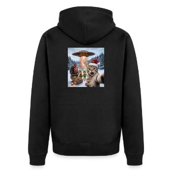 Weihnachtskatze im UFO-Selfie - Unisex Premium Bio Zip Hoodie - Schwarz - Hinten - Nico (187cm)