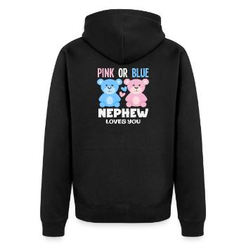 Pink Oder Blau Neffe Liebt Dich - Unisex Premium Bio Zip Hoodie - Schwarz - Hinten - Nico (187cm)