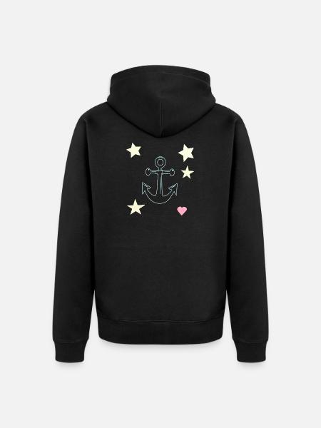Anker-Handzeichnung mit Sternen Herz - Unisex Premium Bio Zip Hoodie - Schwarz