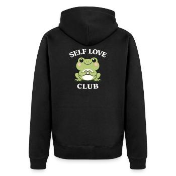 Self Love Frosch Shirt Cute Motivation - Unisex Premium Bio Zip Hoodie - Schwarz - Hinten - Nico (187cm)