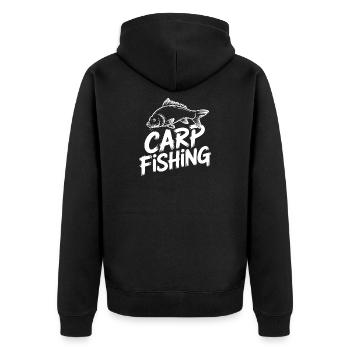 Karpfenangeln Grafik Shirt - Unisex Premium Bio Zip Hoodie - Schwarz - Hinten - Nico (187cm)