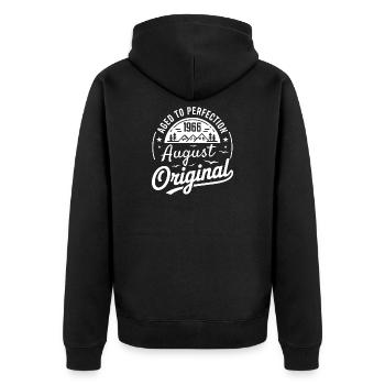 Originaler Augustjahrgang 1966 - Unisex Premium Bio Zip Hoodie - Schwarz - Hinten - Nico (187cm)