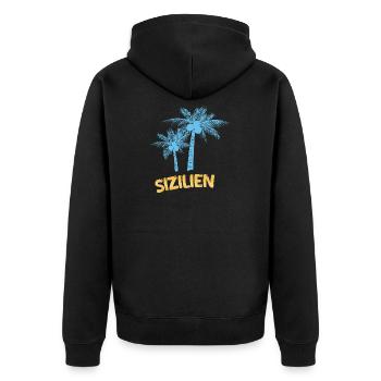 Sizilien als Palmen - Unisex Premium Bio Zip Hoodie - Schwarz - Hinten - Nico (187cm)