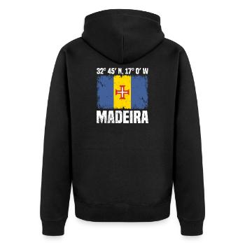 Madeira Koordinaten - Unisex Premium Bio Zip Hoodie - Schwarz - Hinten - Nico (187cm)