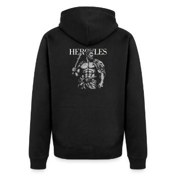 Herkules' mythische Stärke-Silhouette - Unisex Premium Bio Zip Hoodie - Schwarz - Hinten - Nico (187cm)
