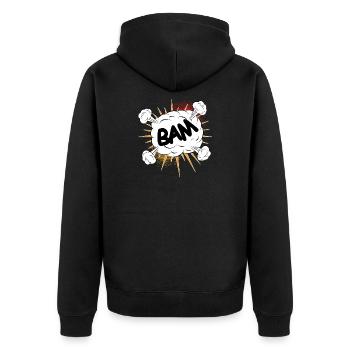 Bam comic fight cloud for your own texts & motifs - Unisex Premium Organic Zip Hoodie - black - Back - Nico (187cm)