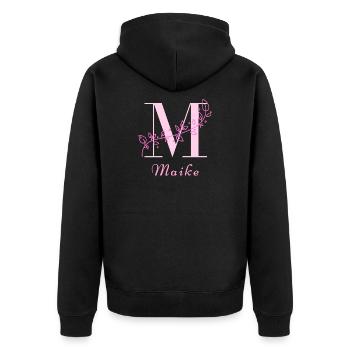 MAIKE Namensshirt Blumen Buchstabe Damen - Unisex Premium Bio Zip Hoodie - Schwarz - Hinten - Nico (187cm)