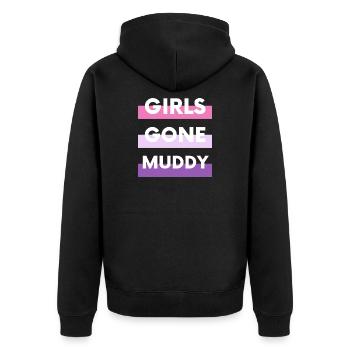 Muddy run shirt mud Matsch Lauf girl Team obstacle - Unisex Premium Bio Zip Hoodie - Schwarz - Hinten - Nico (187cm)