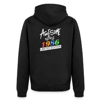 1986 - Jahrgang 1986 - Fantastisch seit 1986 - Unisex Premium Bio Zip Hoodie - Schwarz - Hinten - Nico (187cm)