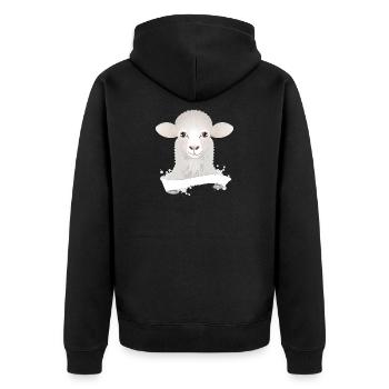 Un mouton mignon comme un portrait avec bannière - Veste à capuche bio Premium Unisexe - noir - Dos - Nico (187cm)