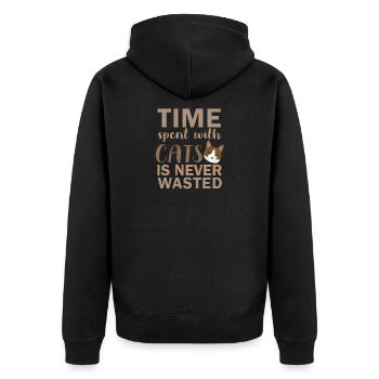 Zeit mit Katzen - Unisex Premium Bio Zip Hoodie - Schwarz - Hinten - Nico (187cm)