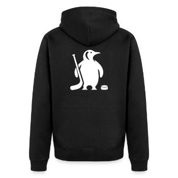 Minimalistische Pinguin Eishockey Silhouette - Unisex Premium Bio Zip Hoodie - Schwarz - Hinten - Nico (187cm)