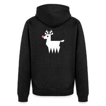 Rentier Rudolf L weiß mit neonpinker Nase - Unisex Premium Bio Zip Hoodie - Schwarz - Hinten - Nico (187cm)