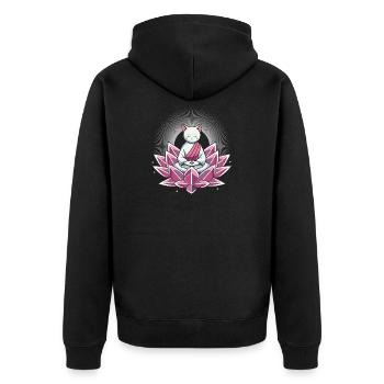 Peaceful meditating cat in lotus flower - Unisex Premium Organic Zip Hoodie - black - Back - Nico (187cm)