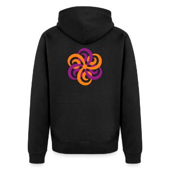 Doppel-Triskele Yoga Mandala Ornament Blume Deko - Unisex Premium Bio Zip Hoodie - Schwarz - Hinten - Nico (187cm)
