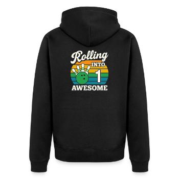 Bowling Into 1st Birthday - Unisex Premium Organic Zip Hoodie - black - Back - Nico (187cm)
