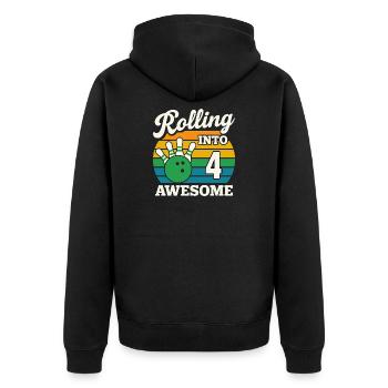 Retro Bowling 4. Geburtstag Design - Unisex Premium Bio Zip Hoodie - Schwarz - Hinten - Nico (187cm)