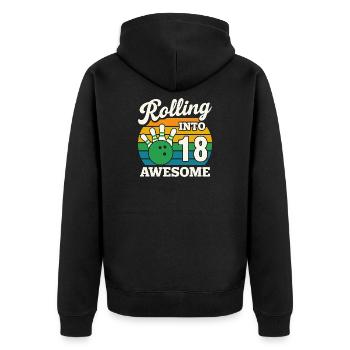 Retro Bowling Feier zum 18. Geburtstag - Unisex Premium Bio Zip Hoodie - Schwarz - Hinten - Nico (187cm)