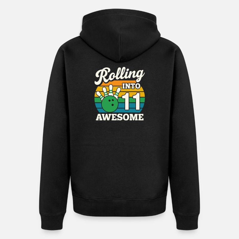 Retro 11 Bowling Celebration Tee - Unisex Premium Organic Zip Hoodie - black