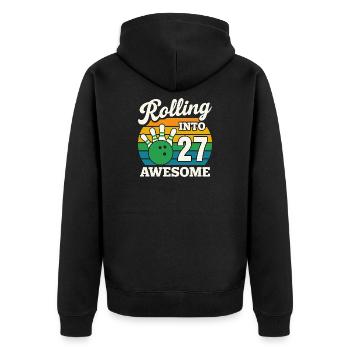 Bowling 27 Birthday Celebration Graphic - Unisex Premium Organic Zip Hoodie - black - Back - Nico (187cm)