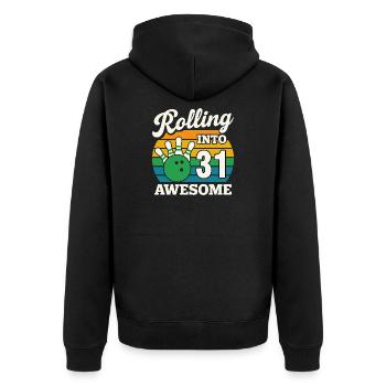 Retro Bowling 31e anniversaire Design - Veste à capuche bio Premium Unisexe - noir - Dos - Nico (187cm)