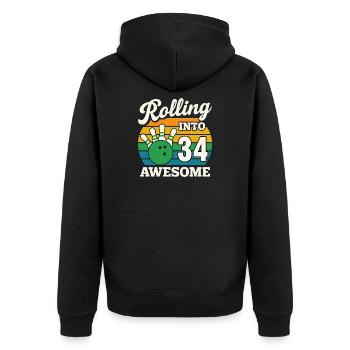 Bowling 34th Birthday Celebration Graphic - Unisex Premium Organic Zip Hoodie - black - Back - Nico (187cm)
