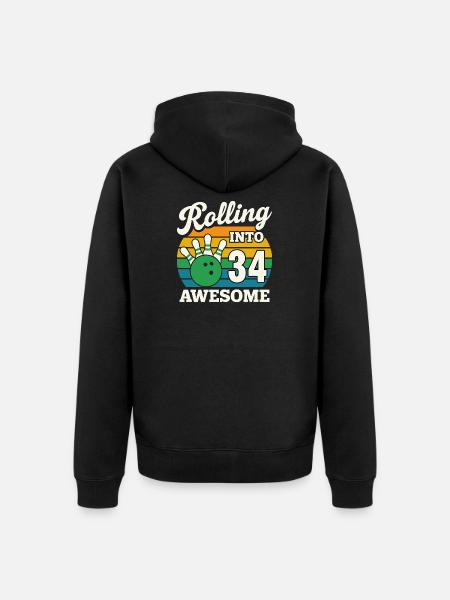 Bowling 34th Birthday Celebration Graphic - Unisex Premium Organic Zip Hoodie - black